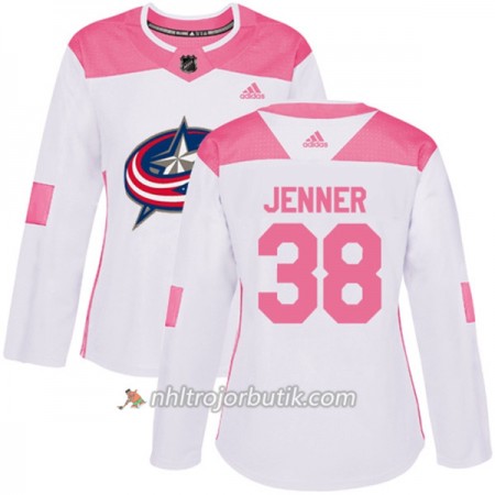 Dame Ishockey Columbus Blue Jackets Tröja Boone Jenner 38 Adidas 2017-2018 Vit Rosa Fashion Authentic